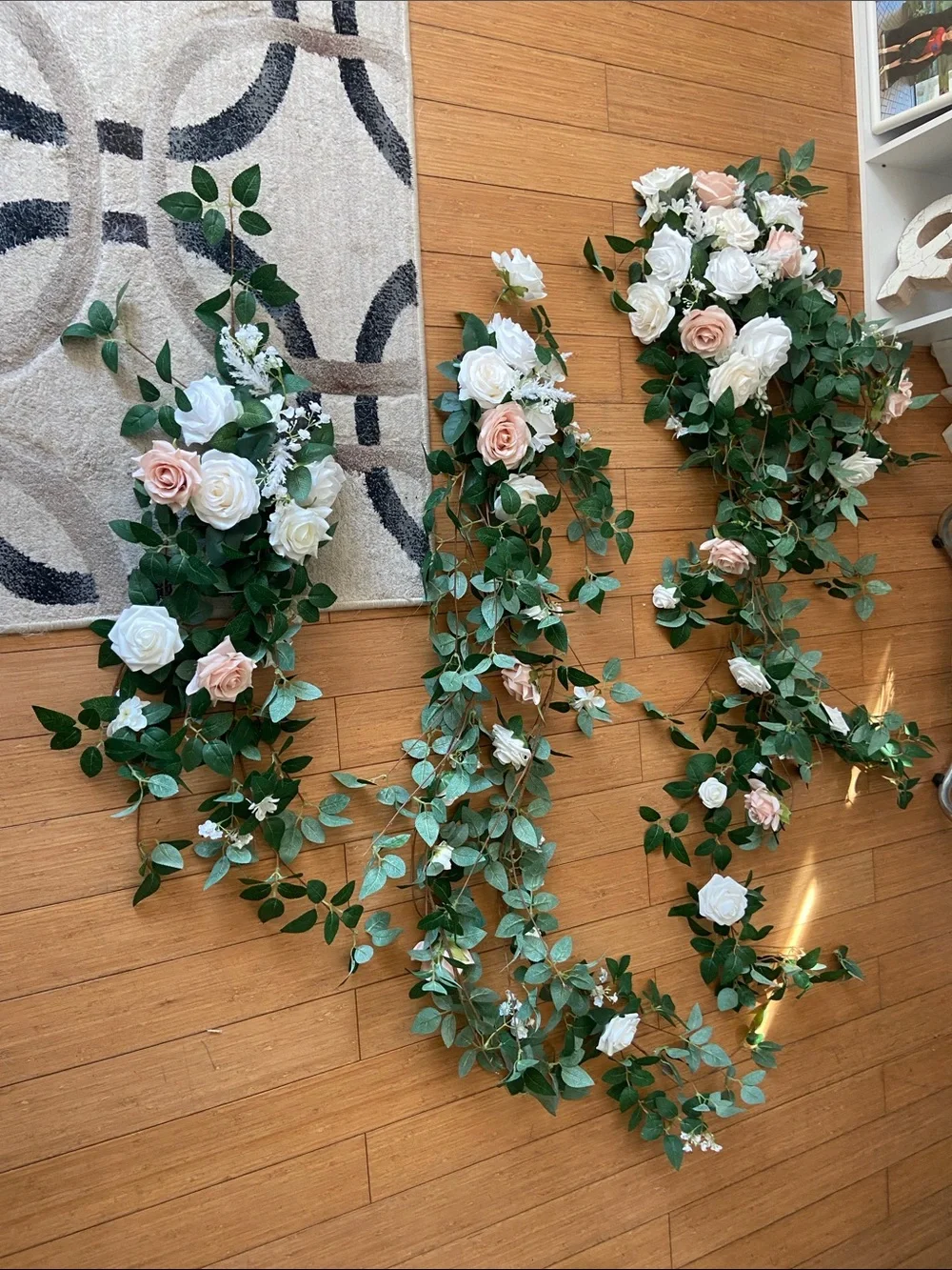 Artificial Rose Vine Garland in White and Blush - Home Accents